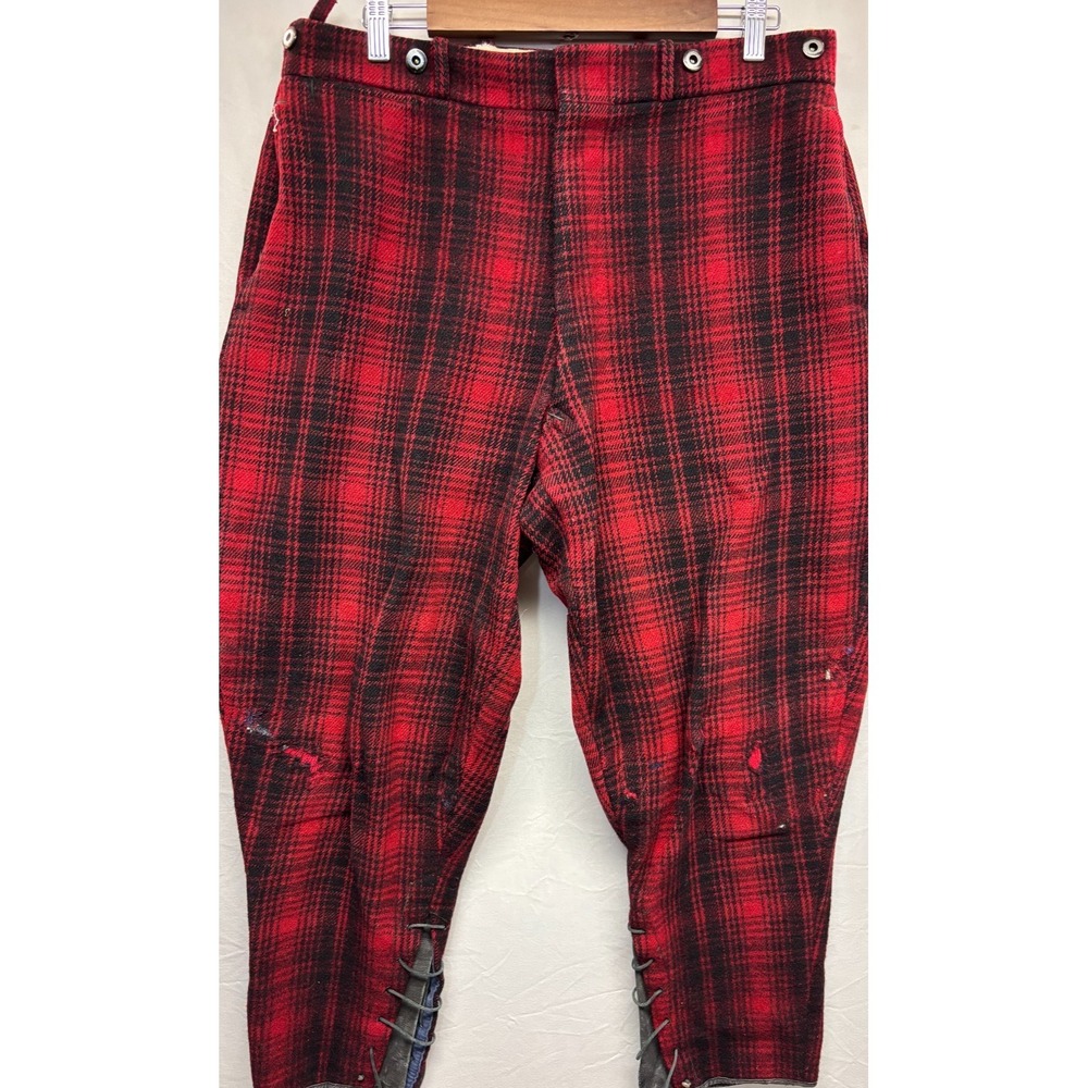 Woolrich Hunting Pants Mens Red Black Plaid Ankle Lace Tapered Leg 32x27 Vintage